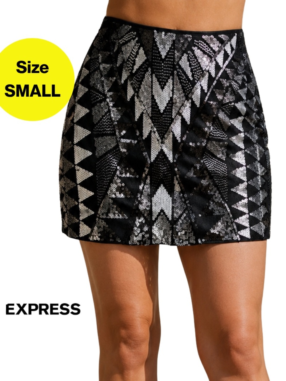 2/for $20 🪩 EXPRESS Geometric Black & Silver Mini Skirt (Women’s Size Small)